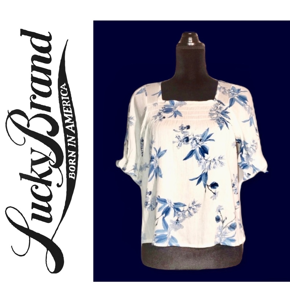 LUCKY BRAND SHORT SLEEVE SQUARE NECKLINE TOP Sz SM
